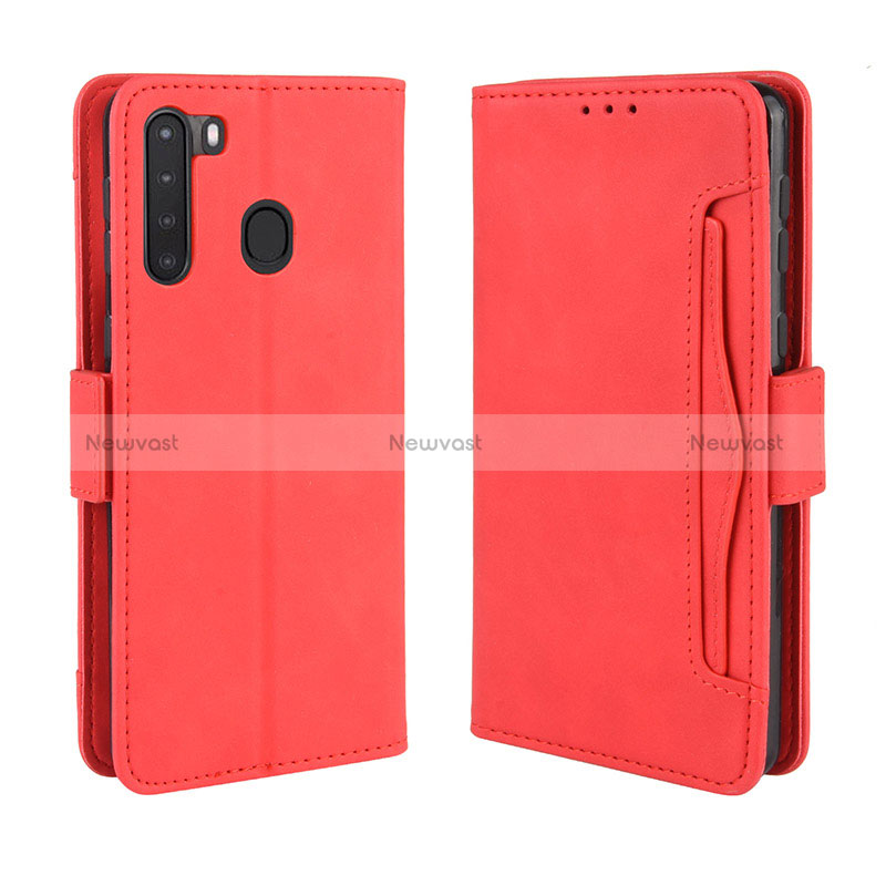 Leather Case Stands Flip Cover Holder BY3 for Samsung Galaxy A21 Red