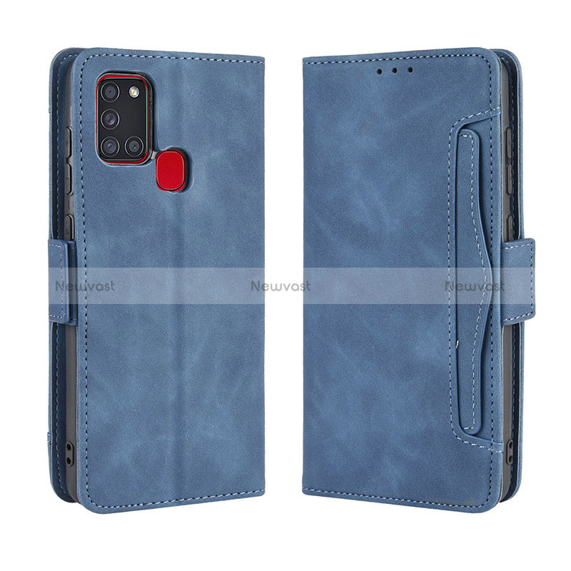 Leather Case Stands Flip Cover Holder BY3 for Samsung Galaxy A21s Blue