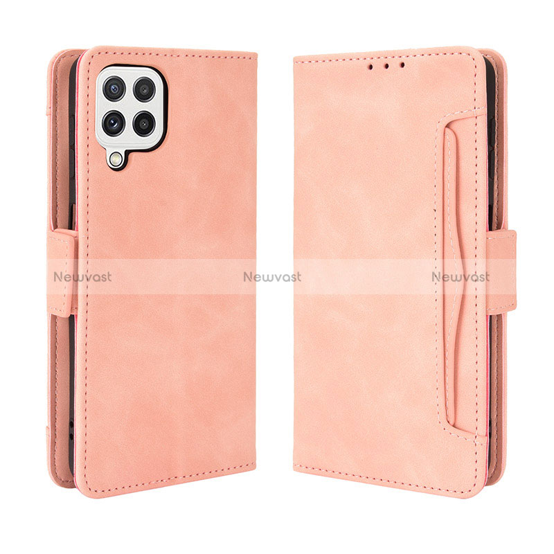 Leather Case Stands Flip Cover Holder BY3 for Samsung Galaxy A22 4G Pink