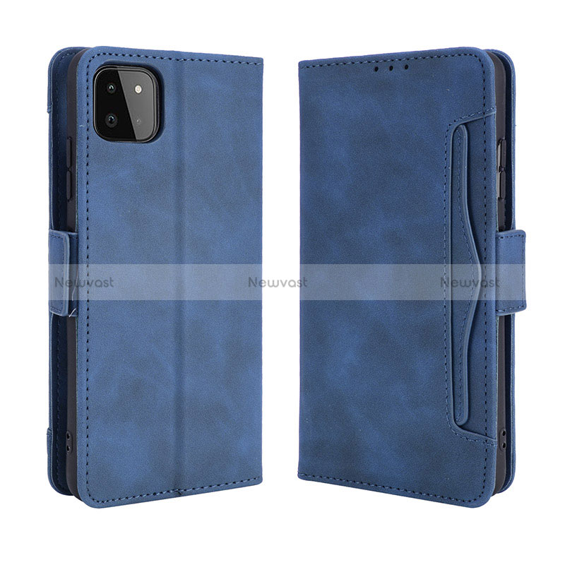Leather Case Stands Flip Cover Holder BY3 for Samsung Galaxy A22 5G Blue