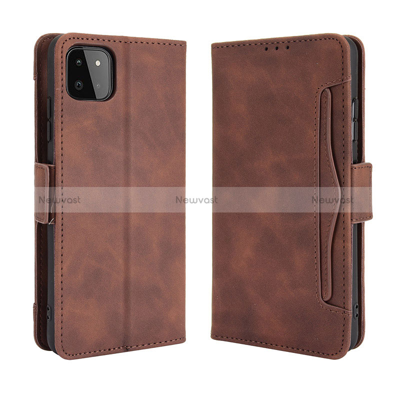 Leather Case Stands Flip Cover Holder BY3 for Samsung Galaxy A22 5G Brown