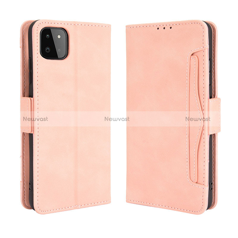 Leather Case Stands Flip Cover Holder BY3 for Samsung Galaxy A22 5G Pink