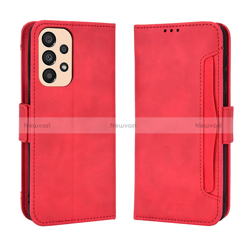 Leather Case Stands Flip Cover Holder BY3 for Samsung Galaxy A23 4G Red