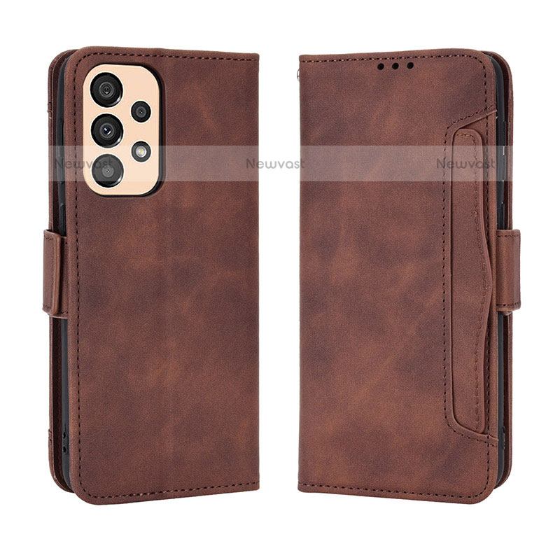 Leather Case Stands Flip Cover Holder BY3 for Samsung Galaxy A23 5G Brown