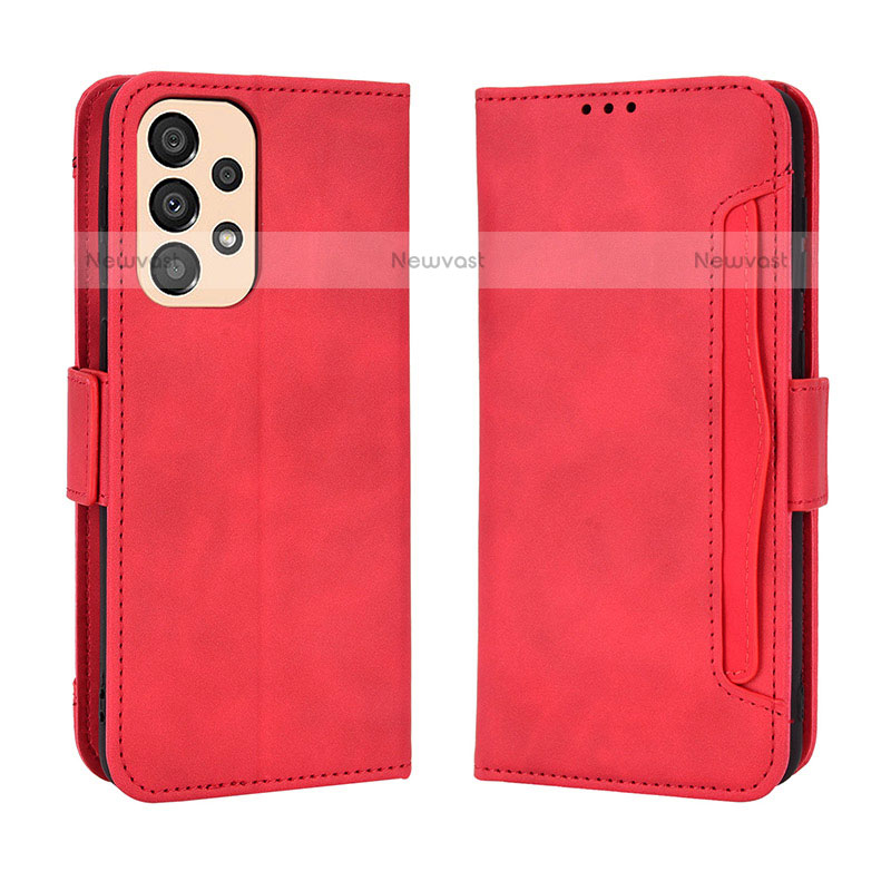 Leather Case Stands Flip Cover Holder BY3 for Samsung Galaxy A23 5G Red