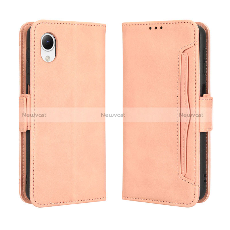 Leather Case Stands Flip Cover Holder BY3 for Samsung Galaxy A23s Pink