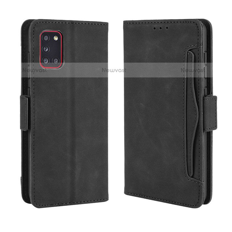 Leather Case Stands Flip Cover Holder BY3 for Samsung Galaxy A31 Black