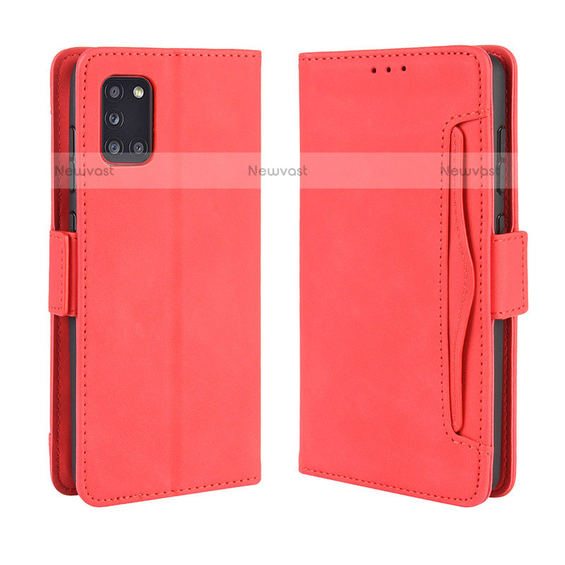 Leather Case Stands Flip Cover Holder BY3 for Samsung Galaxy A31 Red