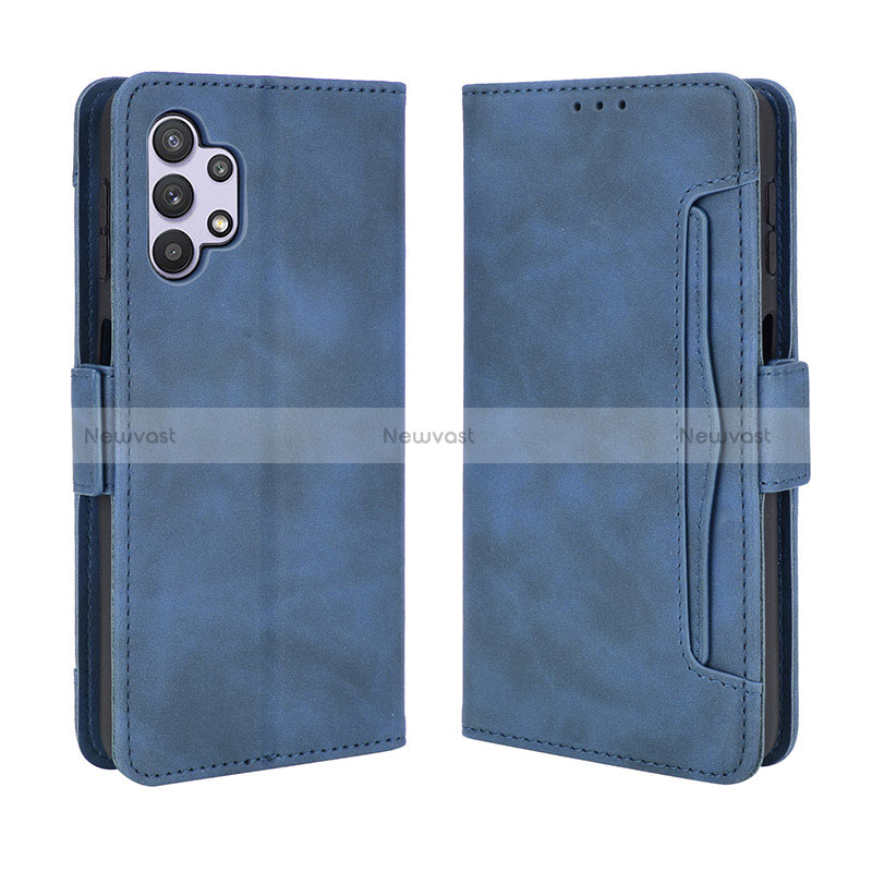 Leather Case Stands Flip Cover Holder BY3 for Samsung Galaxy A32 5G Blue