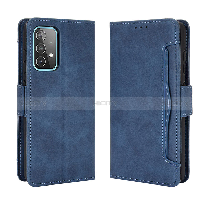 Leather Case Stands Flip Cover Holder BY3 for Samsung Galaxy A72 4G Blue