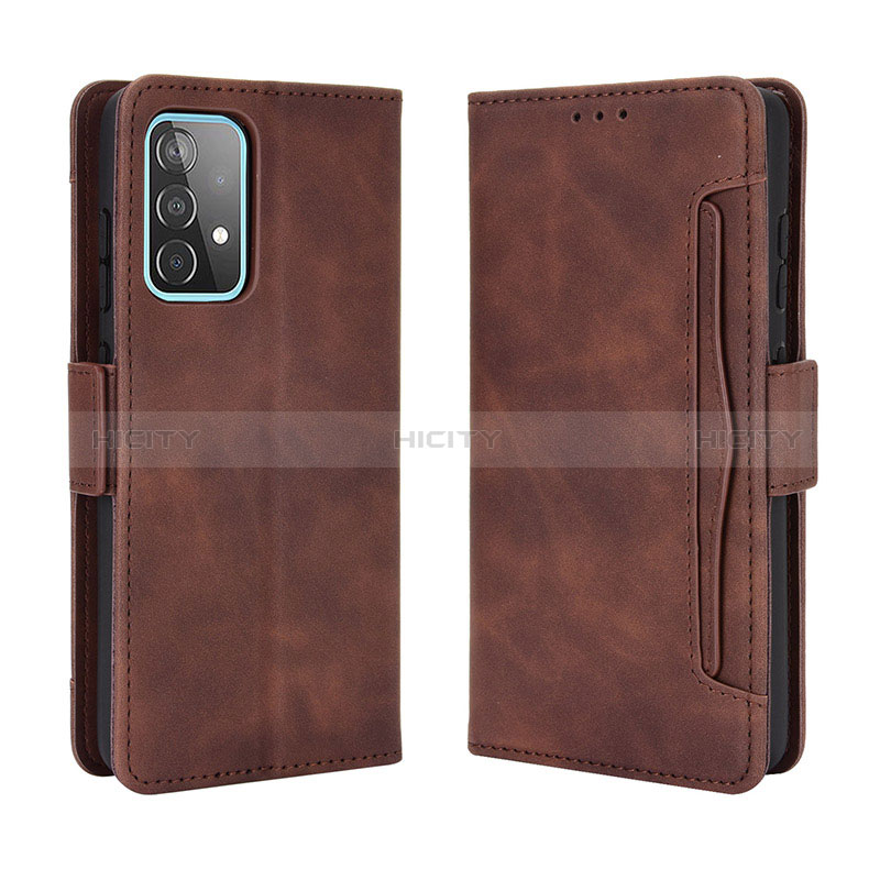 Leather Case Stands Flip Cover Holder BY3 for Samsung Galaxy A72 4G Brown
