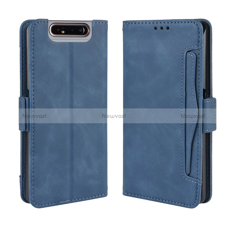 Leather Case Stands Flip Cover Holder BY3 for Samsung Galaxy A80 Blue