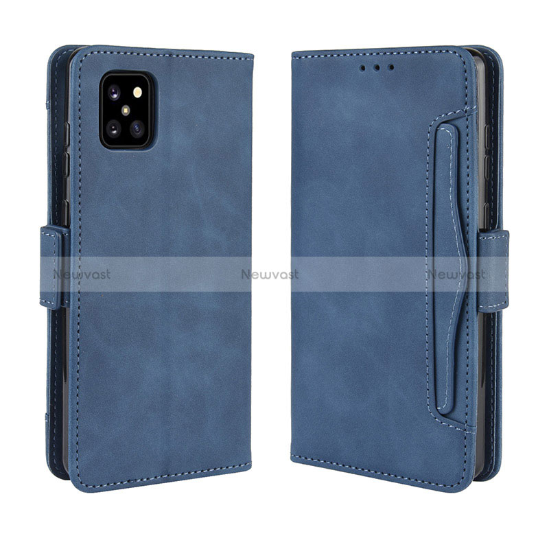 Leather Case Stands Flip Cover Holder BY3 for Samsung Galaxy A81 Blue