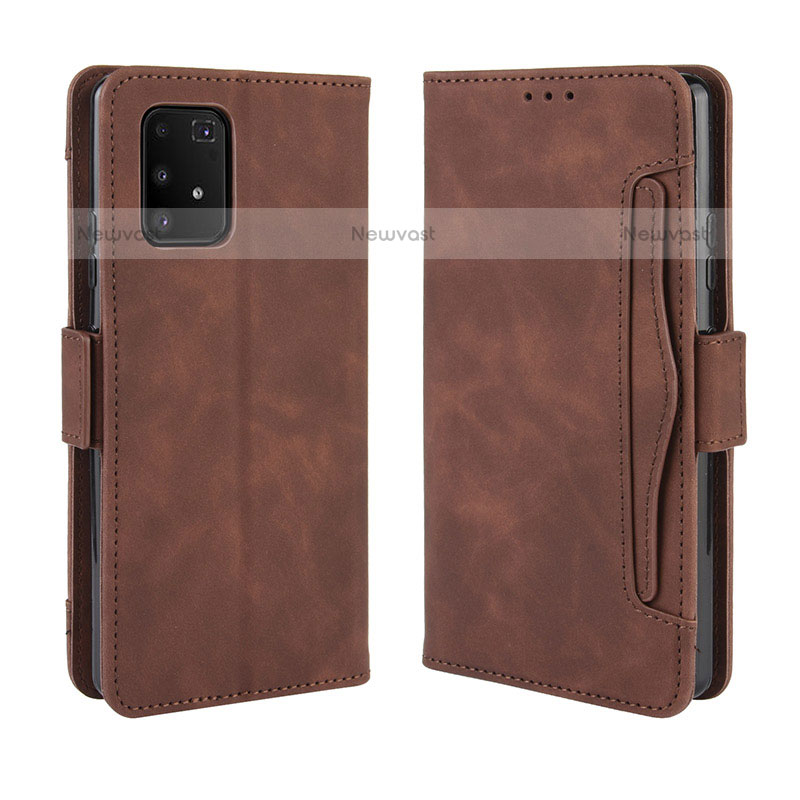 Leather Case Stands Flip Cover Holder BY3 for Samsung Galaxy A91 Brown