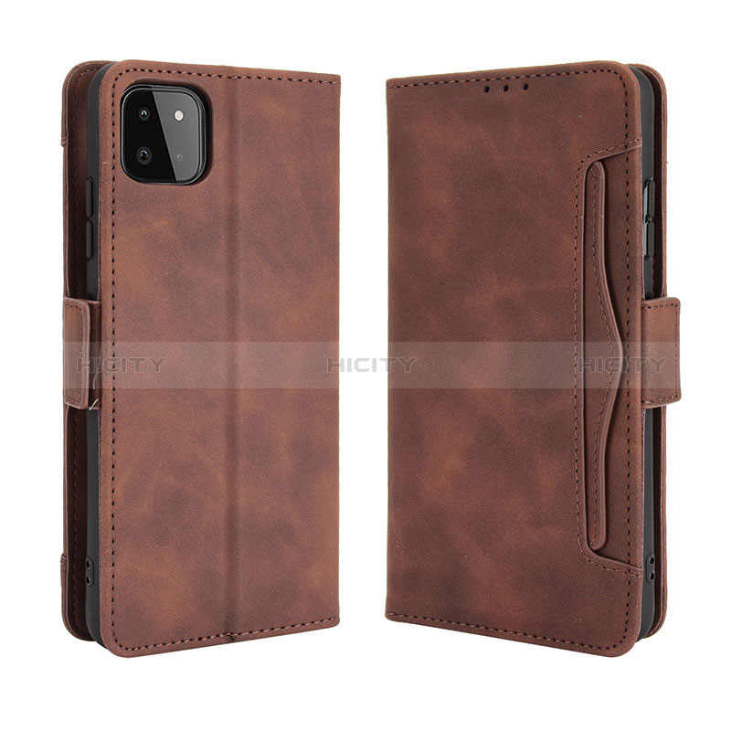 Leather Case Stands Flip Cover Holder BY3 for Samsung Galaxy F42 5G Brown