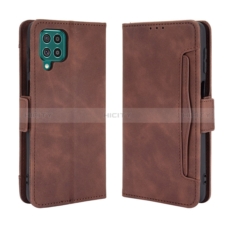 Leather Case Stands Flip Cover Holder BY3 for Samsung Galaxy F62 5G Brown