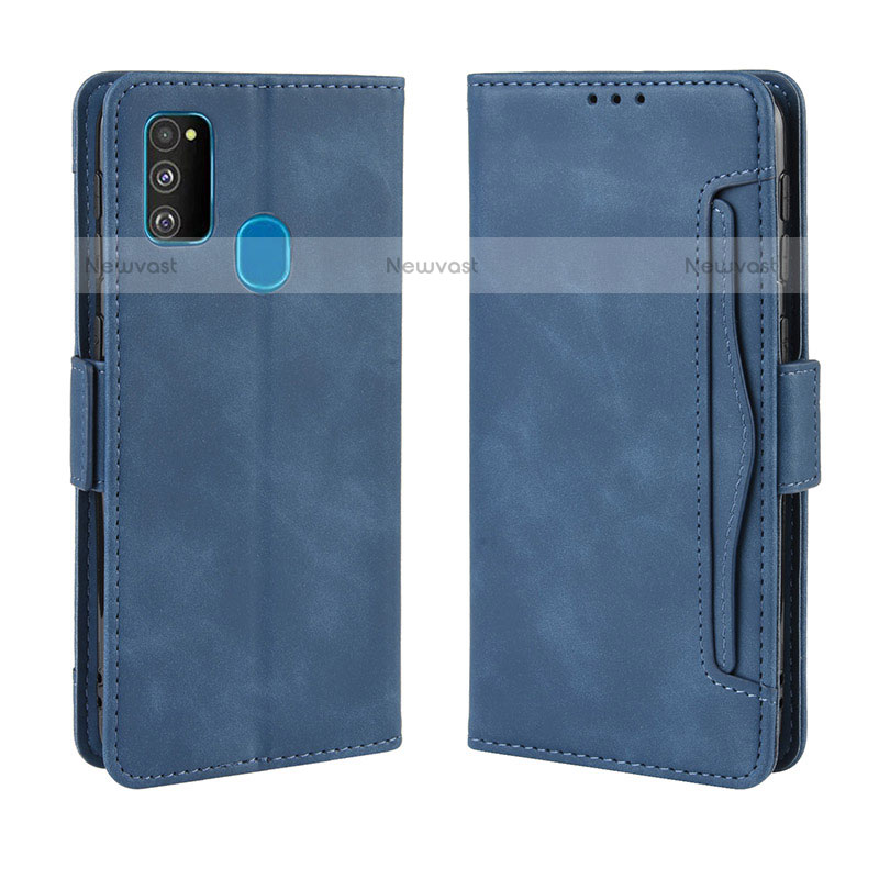 Leather Case Stands Flip Cover Holder BY3 for Samsung Galaxy M21 Blue