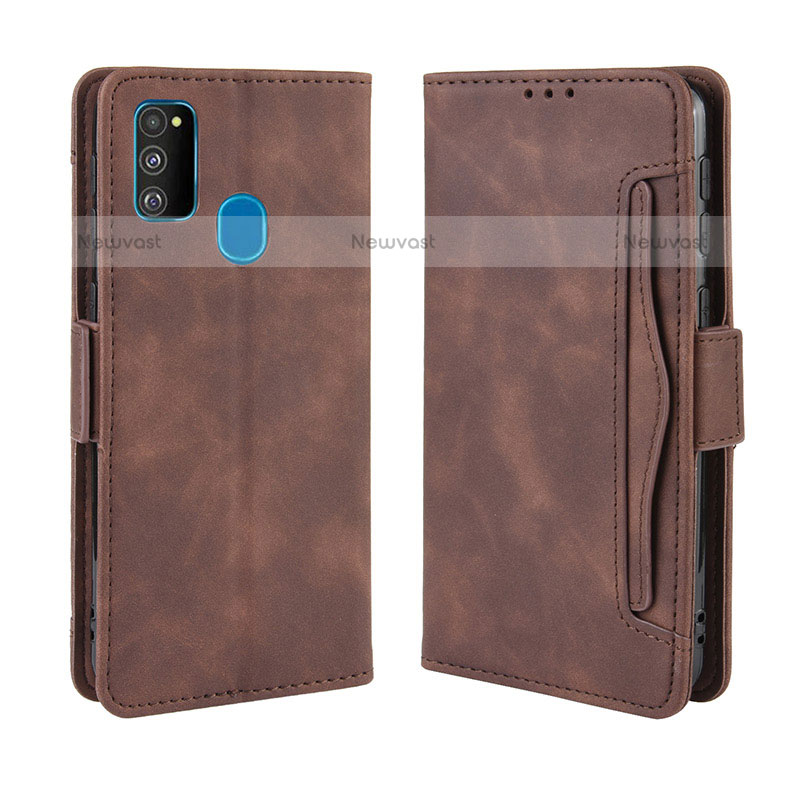 Leather Case Stands Flip Cover Holder BY3 for Samsung Galaxy M21 Brown