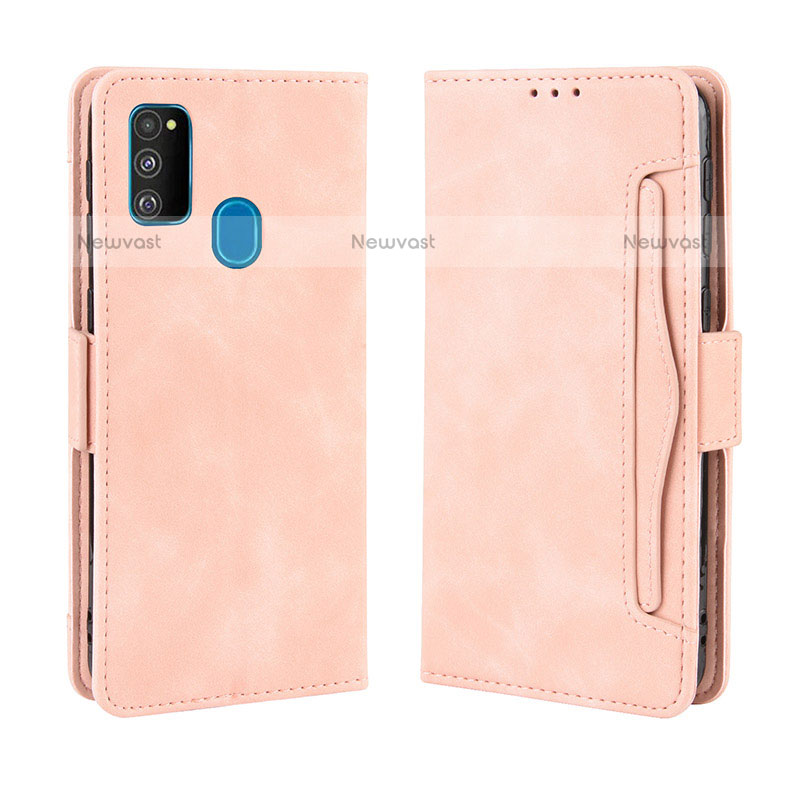 Leather Case Stands Flip Cover Holder BY3 for Samsung Galaxy M21 Pink