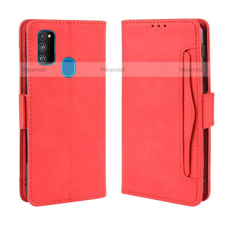 Leather Case Stands Flip Cover Holder BY3 for Samsung Galaxy M21 Red