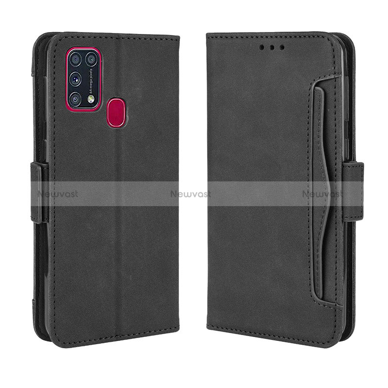 Leather Case Stands Flip Cover Holder BY3 for Samsung Galaxy M21s Black