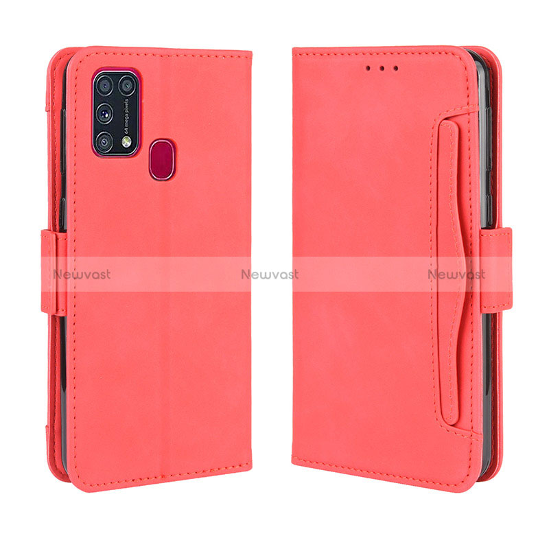 Leather Case Stands Flip Cover Holder BY3 for Samsung Galaxy M21s Red