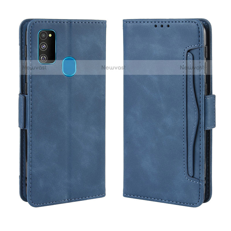 Leather Case Stands Flip Cover Holder BY3 for Samsung Galaxy M30s Blue