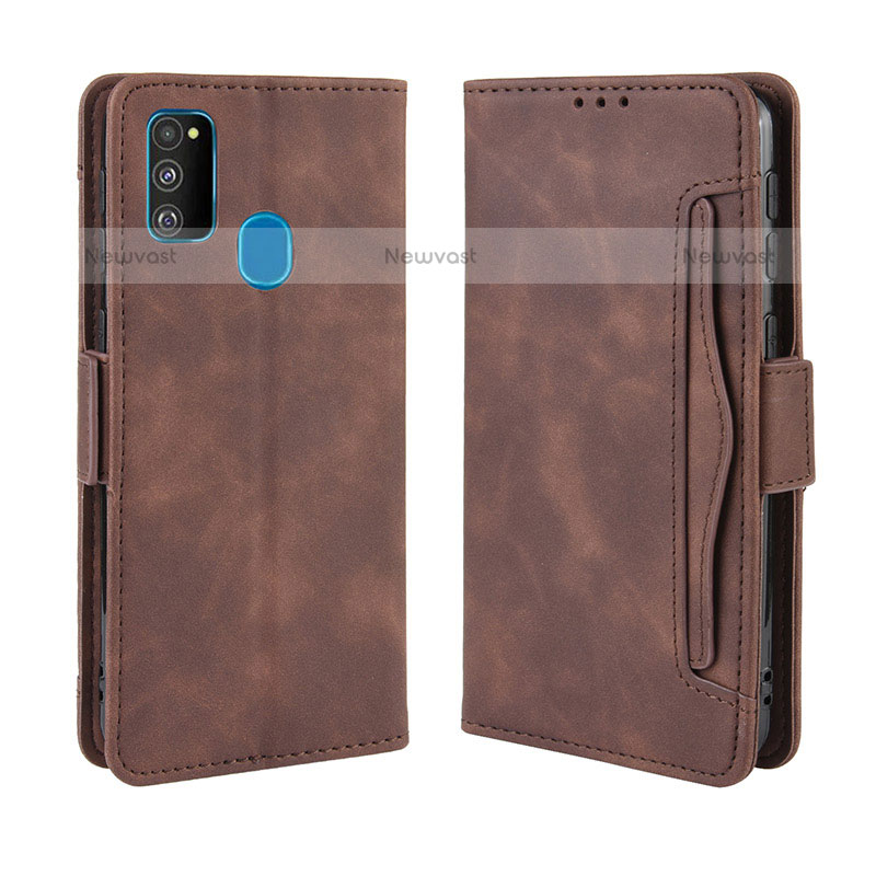 Leather Case Stands Flip Cover Holder BY3 for Samsung Galaxy M30s Brown