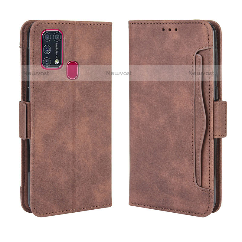 Leather Case Stands Flip Cover Holder BY3 for Samsung Galaxy M31 Brown