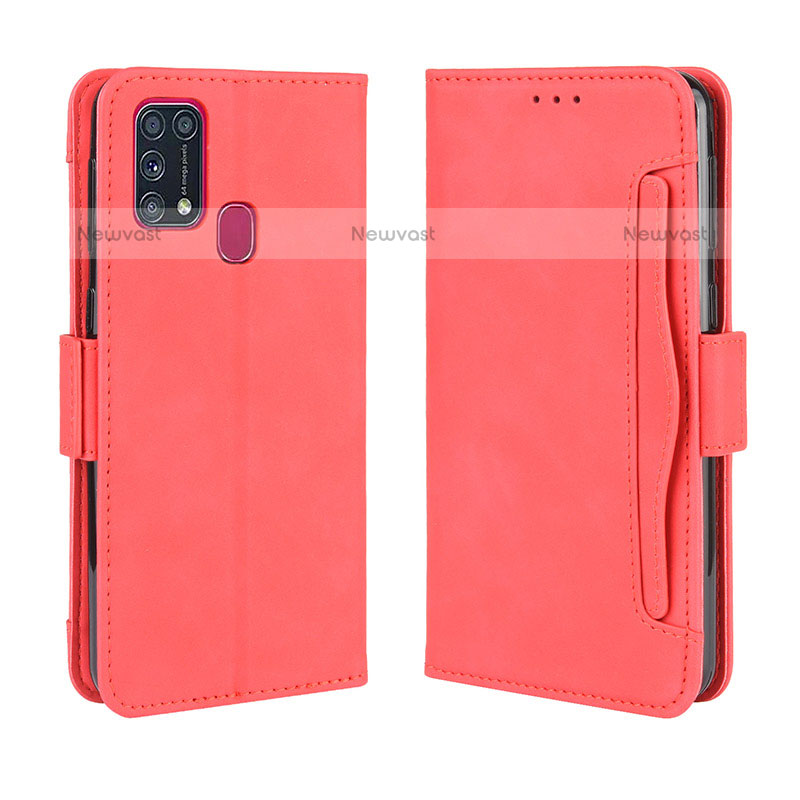 Leather Case Stands Flip Cover Holder BY3 for Samsung Galaxy M31 Prime Edition Red