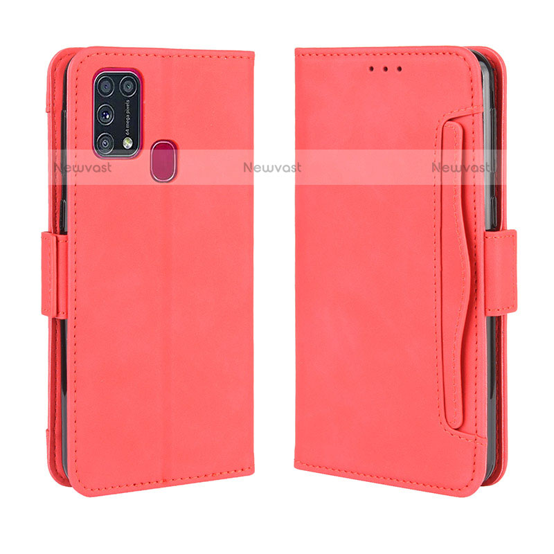 Leather Case Stands Flip Cover Holder BY3 for Samsung Galaxy M31 Red