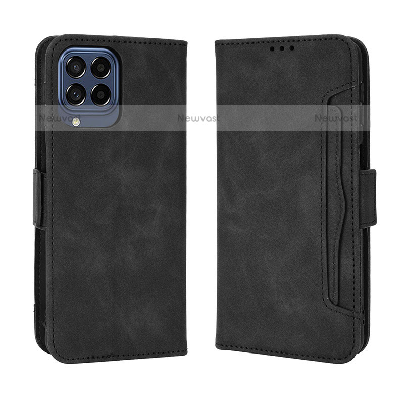 Leather Case Stands Flip Cover Holder BY3 for Samsung Galaxy M33 5G Black