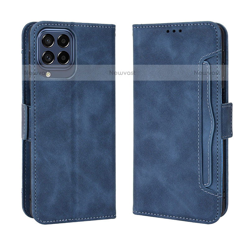 Leather Case Stands Flip Cover Holder BY3 for Samsung Galaxy M33 5G Blue