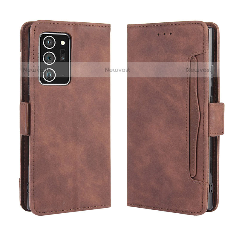 Leather Case Stands Flip Cover Holder BY3 for Samsung Galaxy Note 20 Ultra 5G Brown