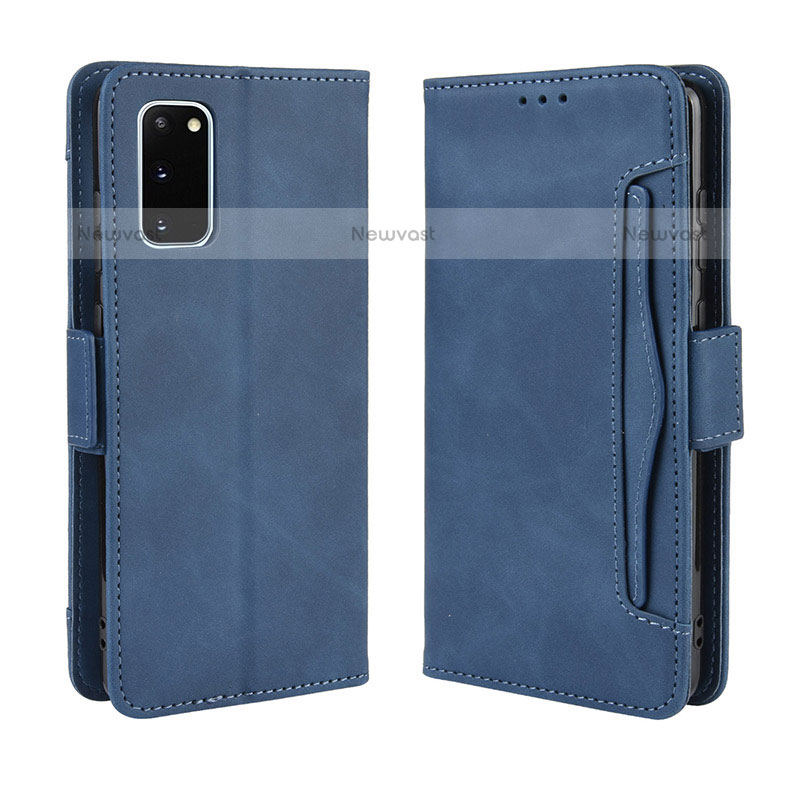 Leather Case Stands Flip Cover Holder BY3 for Samsung Galaxy S20 Blue