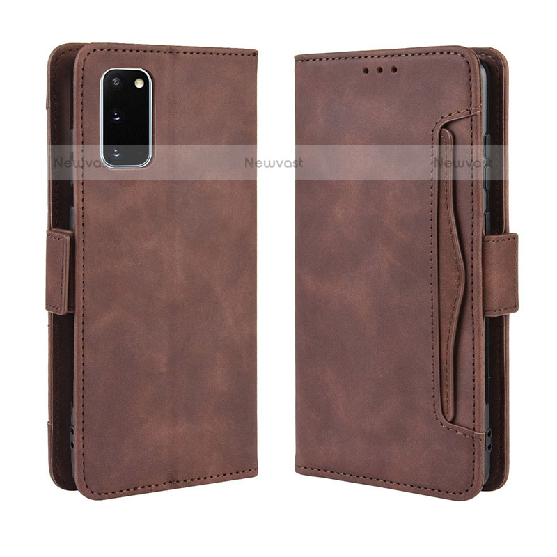 Leather Case Stands Flip Cover Holder BY3 for Samsung Galaxy S20 Brown