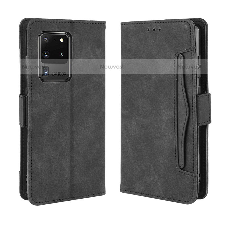 Leather Case Stands Flip Cover Holder BY3 for Samsung Galaxy S20 Ultra Black