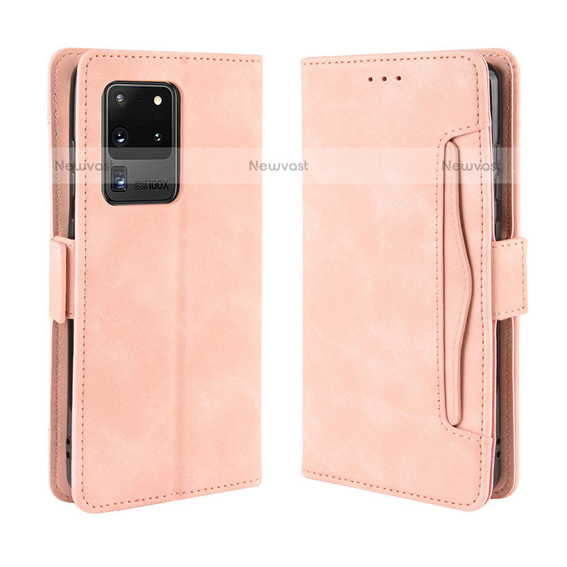 Leather Case Stands Flip Cover Holder BY3 for Samsung Galaxy S20 Ultra Pink