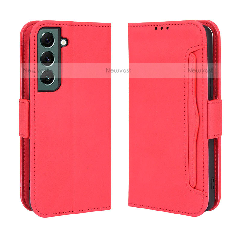 Leather Case Stands Flip Cover Holder BY3 for Samsung Galaxy S22 5G Red