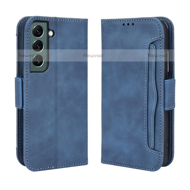 Leather Case Stands Flip Cover Holder BY3 for Samsung Galaxy S23 Plus 5G Blue