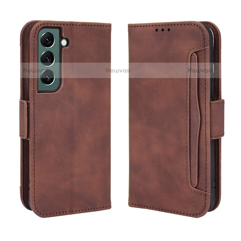 Leather Case Stands Flip Cover Holder BY3 for Samsung Galaxy S23 Plus 5G Brown