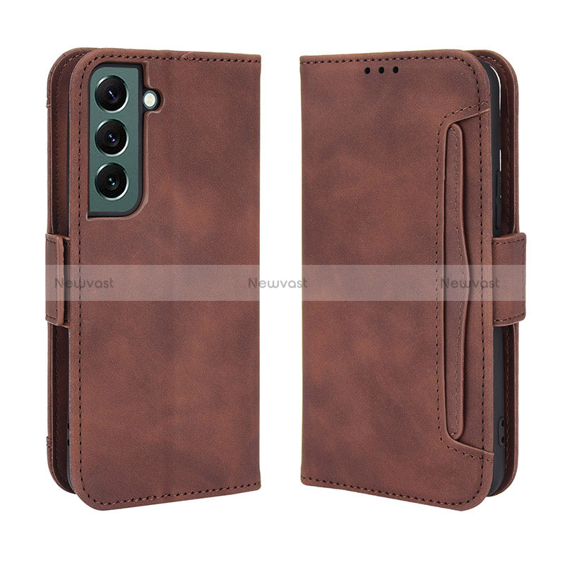 Leather Case Stands Flip Cover Holder BY3 for Samsung Galaxy S24 Plus 5G Brown