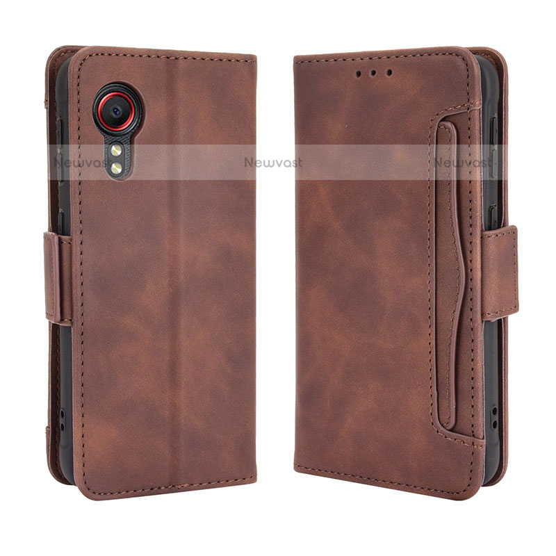 Leather Case Stands Flip Cover Holder BY3 for Samsung Galaxy XCover 5 SM-G525F Brown