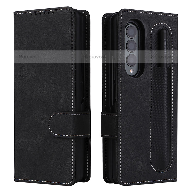 Leather Case Stands Flip Cover Holder BY3 for Samsung Galaxy Z Fold3 5G Black