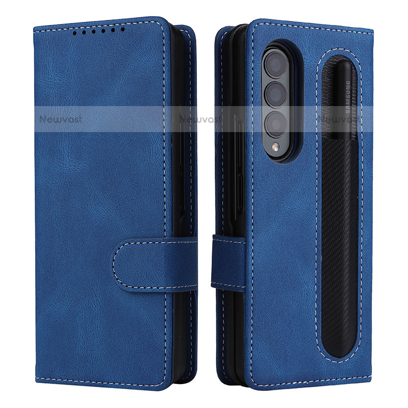 Leather Case Stands Flip Cover Holder BY3 for Samsung Galaxy Z Fold3 5G Blue