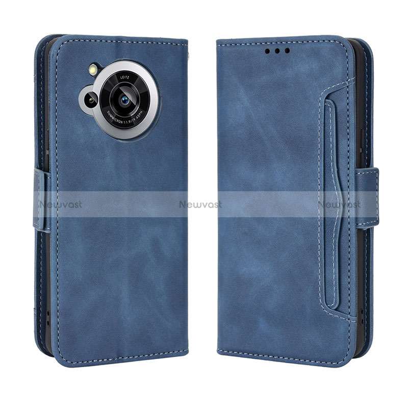 Leather Case Stands Flip Cover Holder BY3 for Sharp Aquos R7s Blue