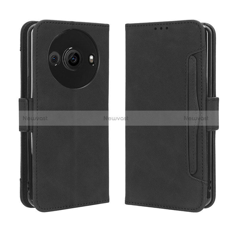 Leather Case Stands Flip Cover Holder BY3 for Sharp Aquos R8 Pro Black
