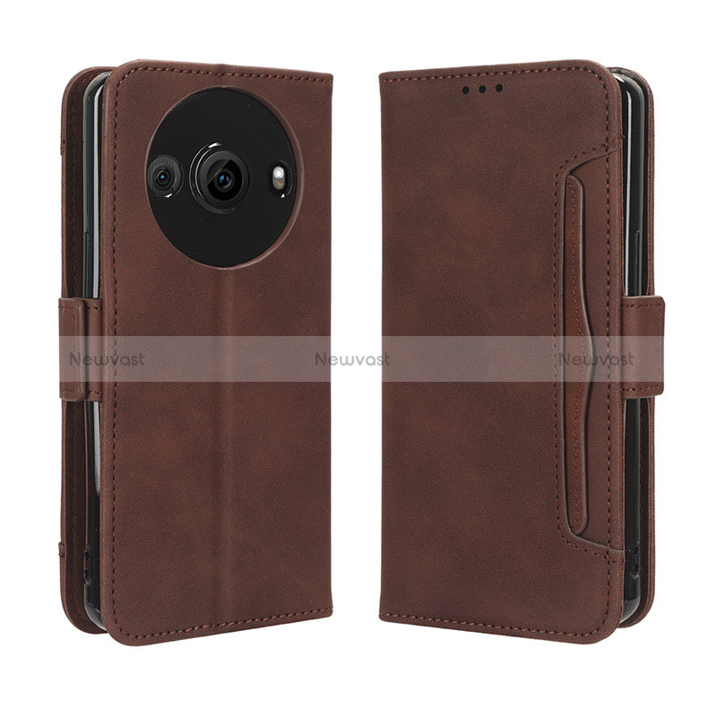 Leather Case Stands Flip Cover Holder BY3 for Sharp Aquos R8 Pro Brown