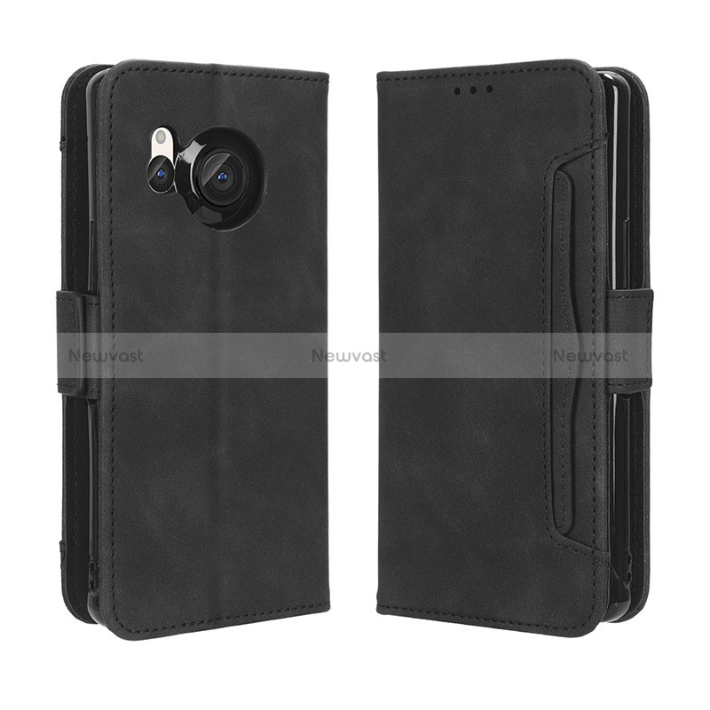 Leather Case Stands Flip Cover Holder BY3 for Sharp Aquos R8s Black
