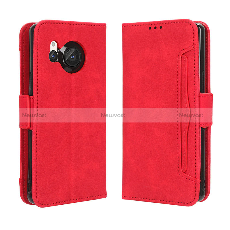 Leather Case Stands Flip Cover Holder BY3 for Sharp Aquos R8s Red